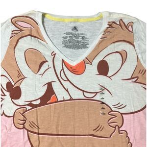 Disney Chip Dale Graphic Tee Cartoon Pink V Neck Parks Shirt